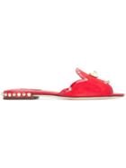 Dolce & Gabbana Pearl Detail Flat Mules - Red