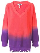 Msgm Oversized Raw V-neck Sweater - Multicolour