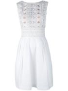 Alberta Ferretti Sleeveless Embellished Lattice Dress - White