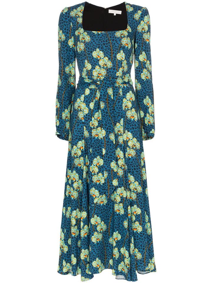 Borgo De Nor Annabella Leopard Orchid Print Midi Dress - Blue