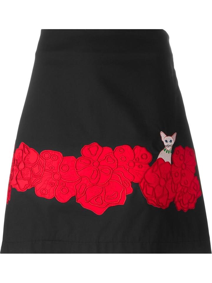 Vivetta Embroidered Circle Skirt, Women's, Size: 42, Black, Cotton/spandex/elastane