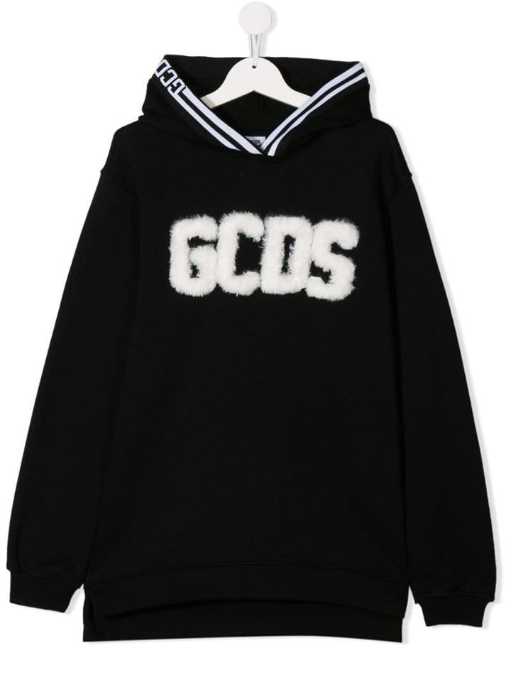 Gcds Kids Teen Contrast Fluffy Logo Hoodie - Black