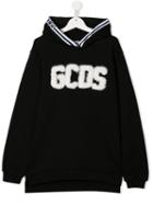 Gcds Kids Teen Contrast Fluffy Logo Hoodie - Black