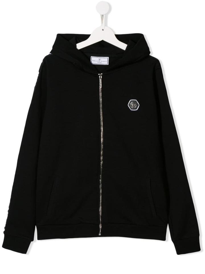 Philipp Plein Junior Logo Zipped Hoodie - Black