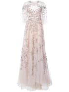 Marchesa Bead Embroidery Voile Gown - Pink & Purple