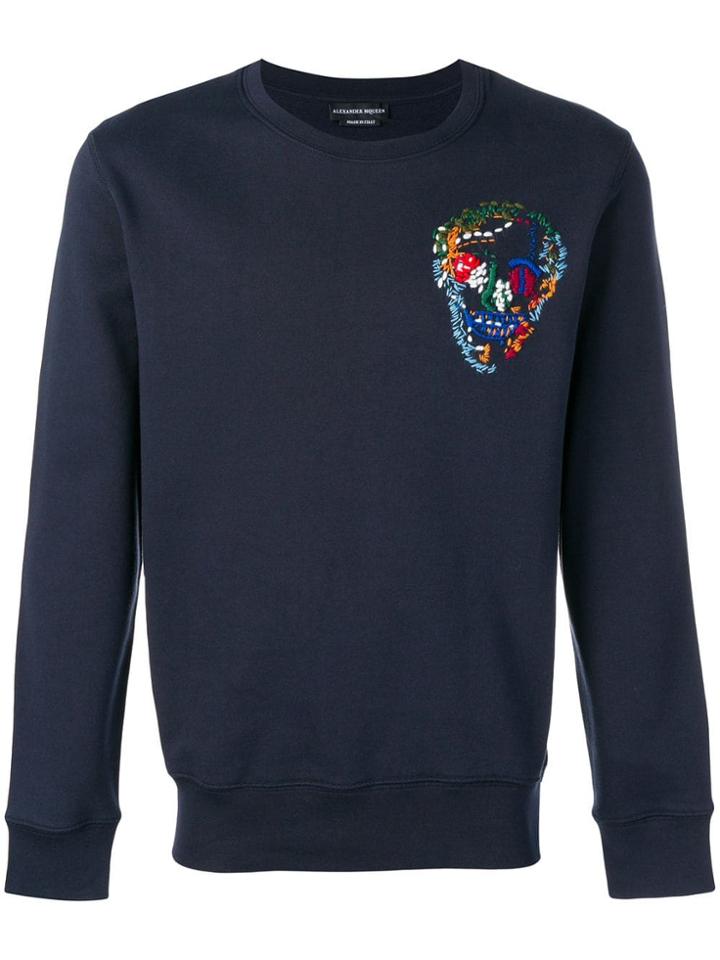 Alexander Mcqueen Embroidered Skull Sweatshirt - Blue