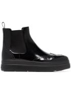 Prada 45 Leather Flatform Chelsea Boots - Black