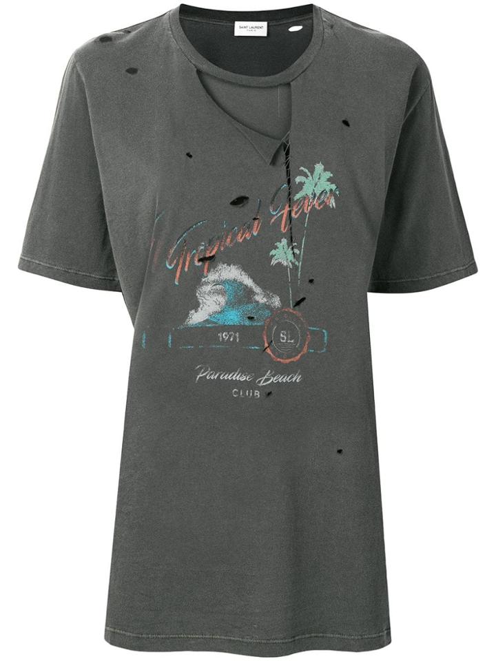 Saint Laurent Distressed-effect T-shirt - Grey