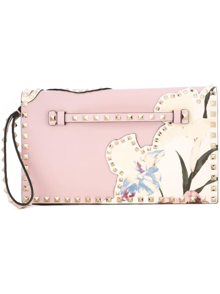 Valentino Rockstud Clutch, Women's, Pink/purple, Calf Leather/metal