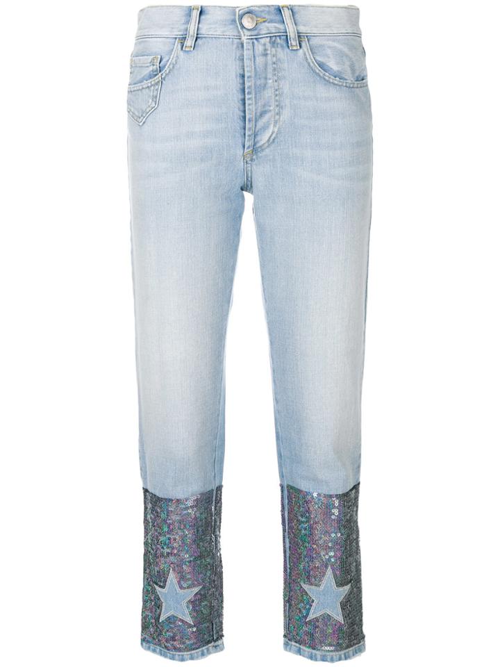 Don't Cry Straight Sequin And Star Patch Jeans - Blue