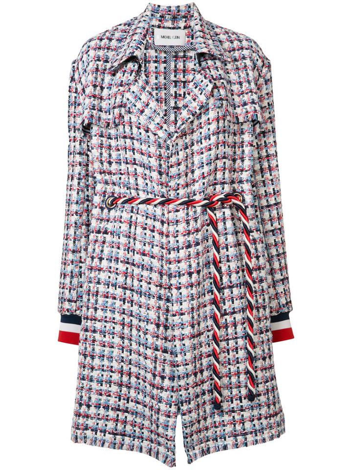 Michel Klein Belted Tweed Coat, Women's, Size: 36, Acetate/cotton/polyimide/linen/flax
