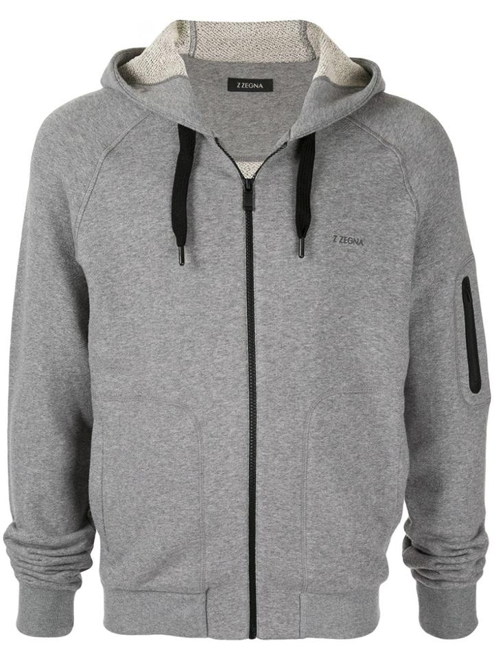 Ermenegildo Zegna Logo Print Zipped Hoodie - Grey