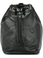 Chanel Vintage Logo Drawstring Shoulder Bag - Black