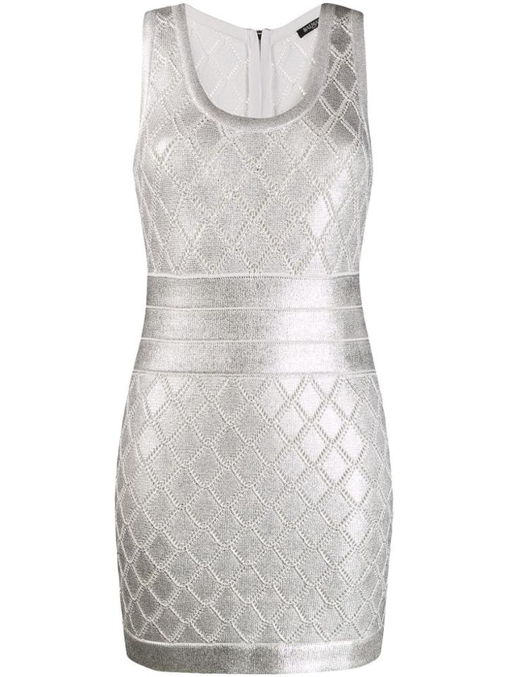 Balmain Metallic Woven Dress - White