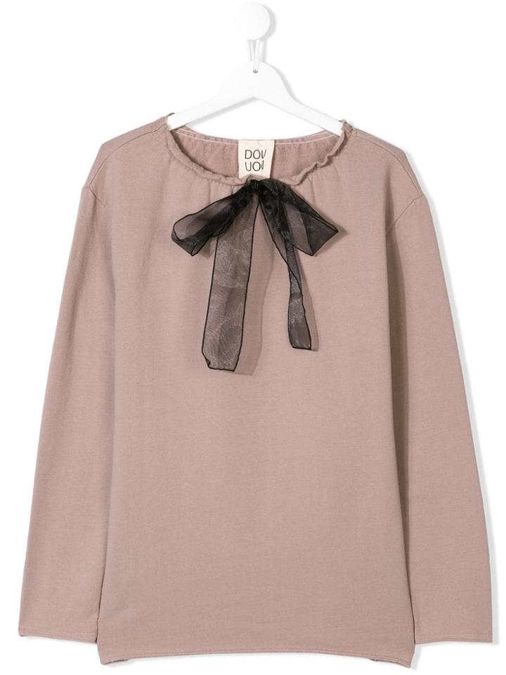 Douuod Kids Teen Ribbon Bow Detailed T-shirt - Neutrals