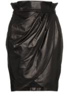 Versace High-waisted Tulip Leather Skirt - Black