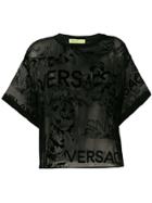 Versace Jeans Sheer Velvet Patterned Top - Black