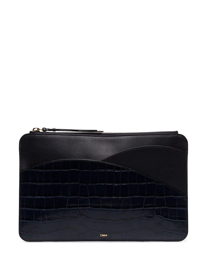 Chloé Walden Crocodile-effect Clutch - Blue