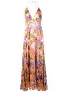Alice+olivia Satin V-neck Floral Dress - Orange