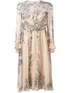 Philosophy Di Lorenzo Serafini Bird Print Midi Dress, Women's, Size: 42, Nude/neutrals, Silk