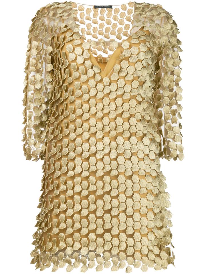 Alberta Ferretti Appliqué Design Mini Dress - Metallic