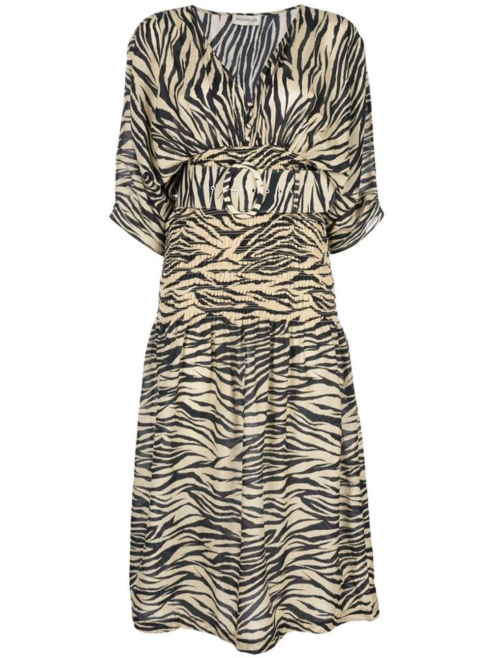 Nicholas Zebra Print Midi Dress - Brown