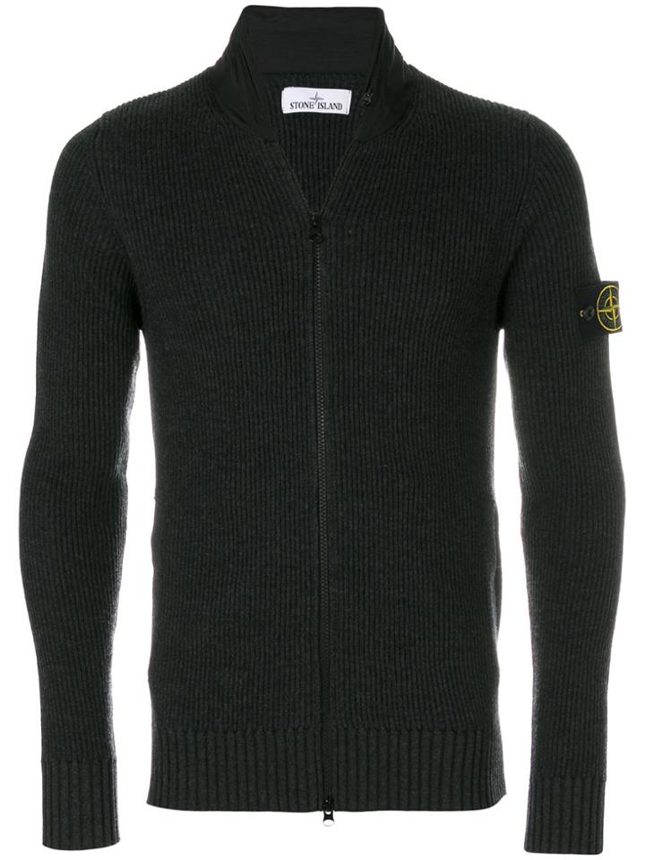Stone Island Zip Up Cardigan - Black