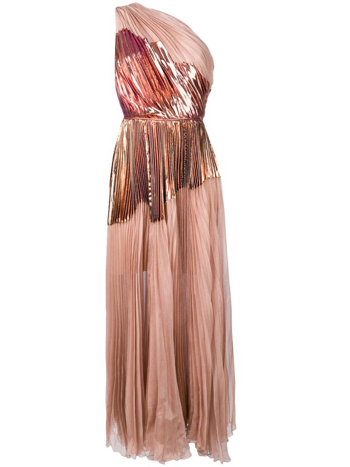 Maria Lucia Hohan Metallic Detail Pleated Dress - Nude & Neutrals
