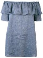 Roberto Collina - Chambray Ruffled Off-the-shoulder Top - Women - Linen/flax - L, Blue, Linen/flax