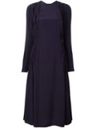 Rochas Long-sleeve Pintuck Dress, Women's, Size: 40, Pink/purple, Silk
