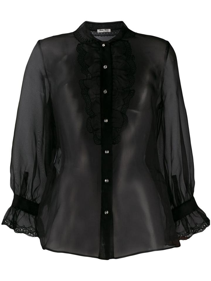 Miu Miu Sheer Ruffle Blouse - Black