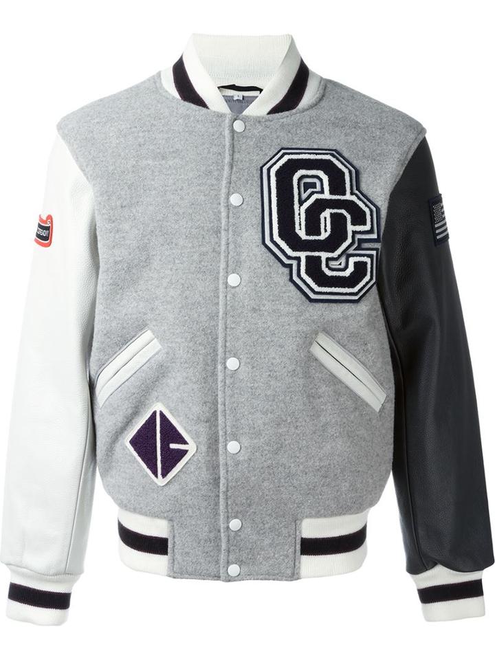 Opening Ceremony Varsity Jacket, Men's, Size: Medium, Grey, Leather/polyester/viscose/wool