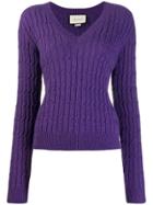 Gucci V-neck Cable Knit Sweater - Purple