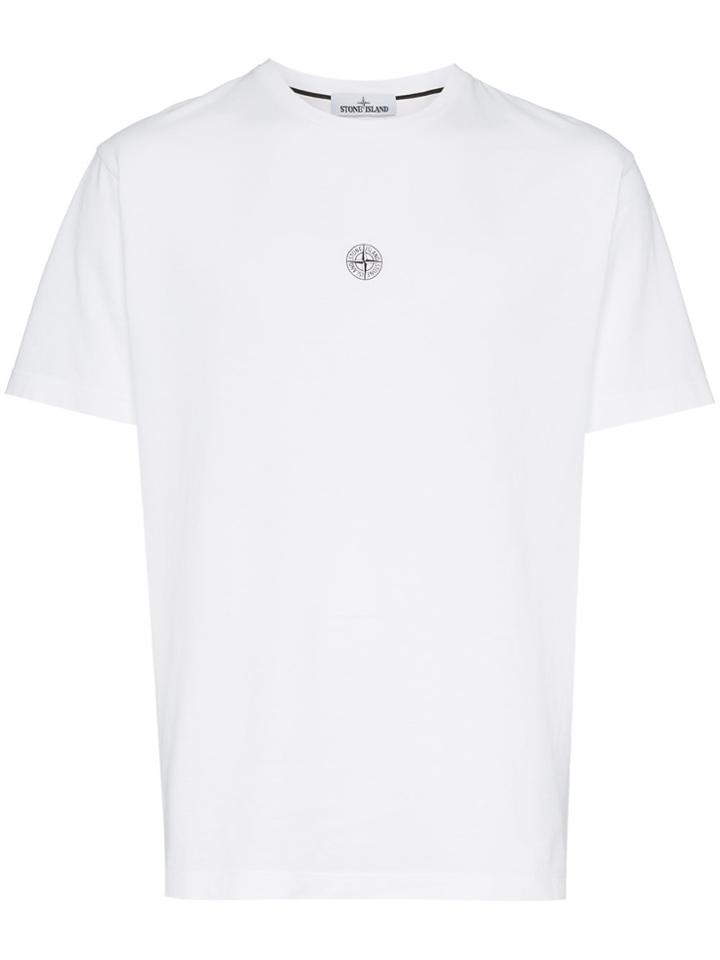 Stone Island Large Rear Logo Print Cotton T Shirt - White