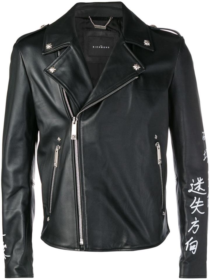 John Richmond Embroidered Biker Jacket - Black