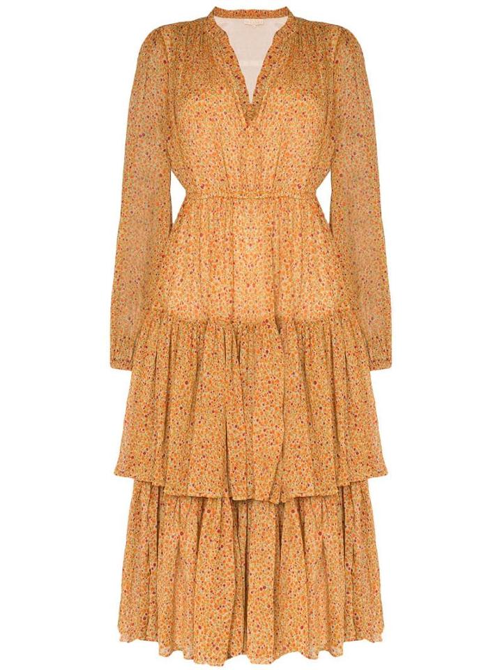 Bytimo Tiered-ruffle Floral Midi Dress - Orange