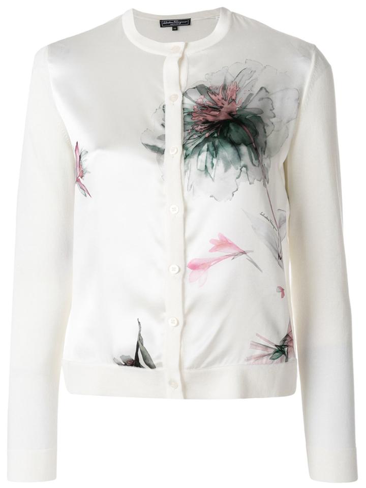Salvatore Ferragamo Satin Panel Cardigan - White