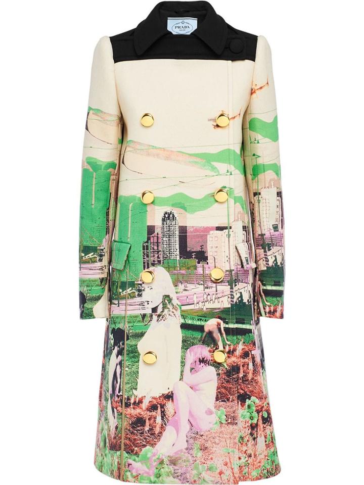 Prada Graphic Print Coat - Green