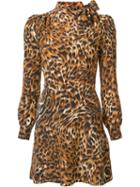 Saint Laurent Leopard Print Mini Dress, Women's, Size: 36, Brown, Silk