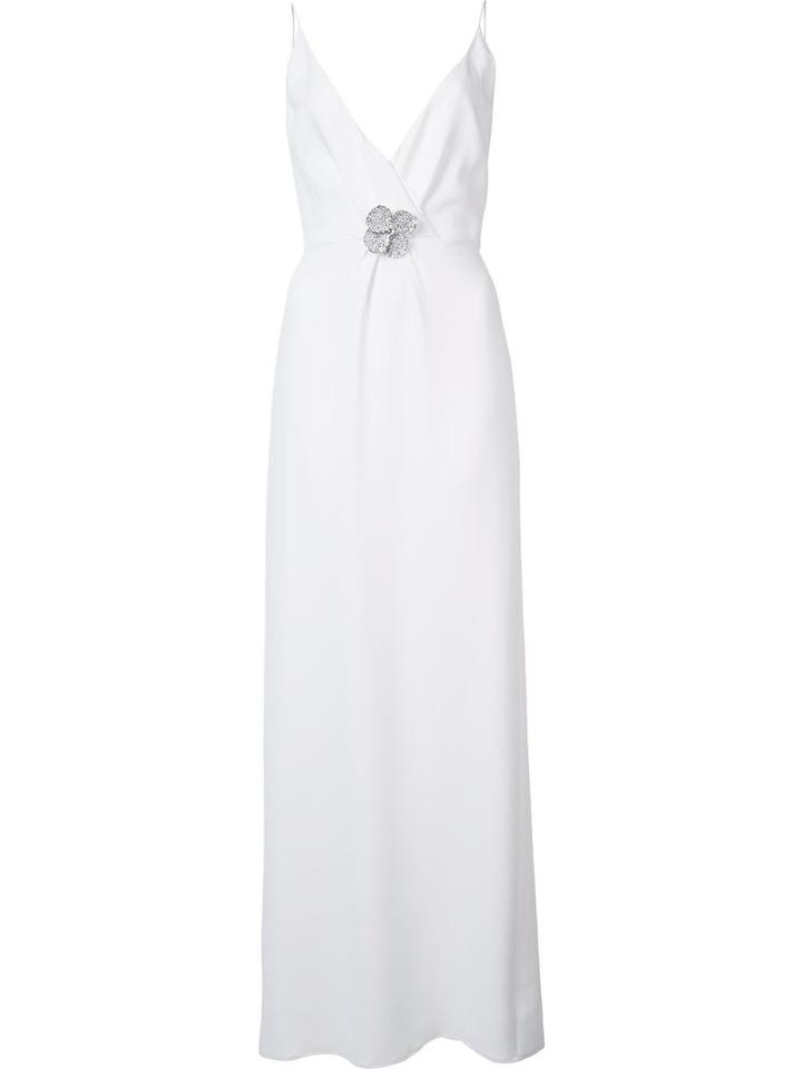 Carolina Herrera Floral Applique Gown, Women's, Size: 6, White, Silk