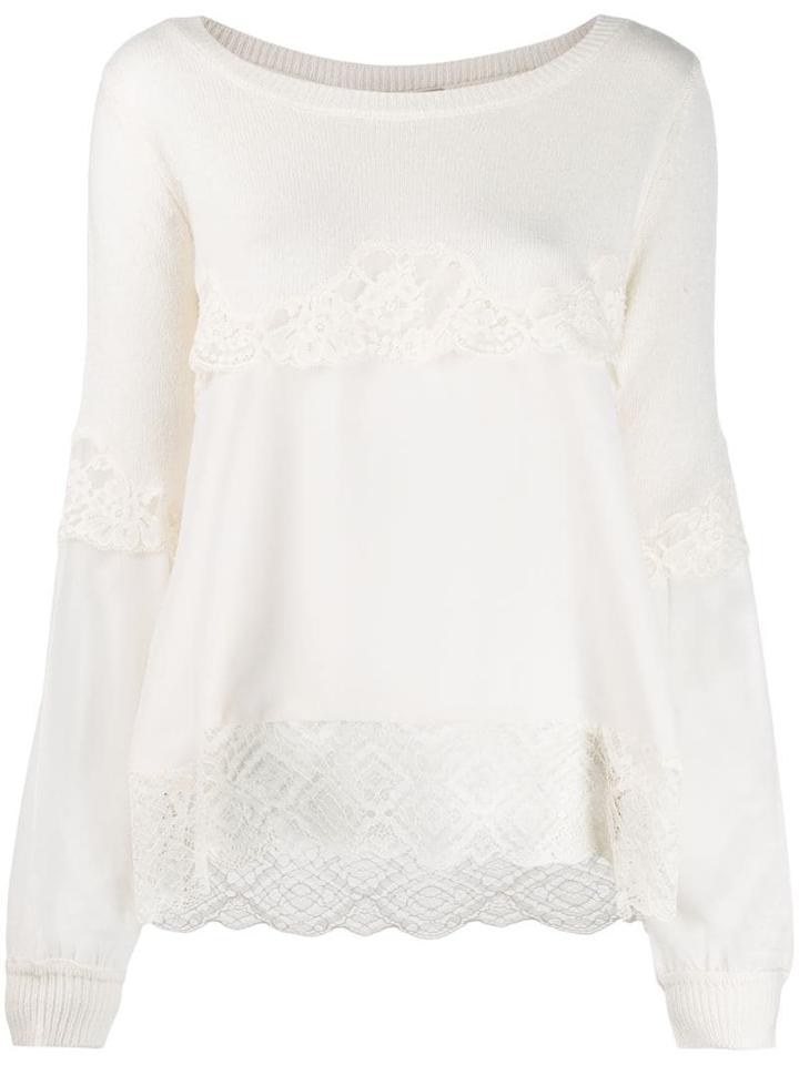 Twin-set Tiered Lace Jumper - White