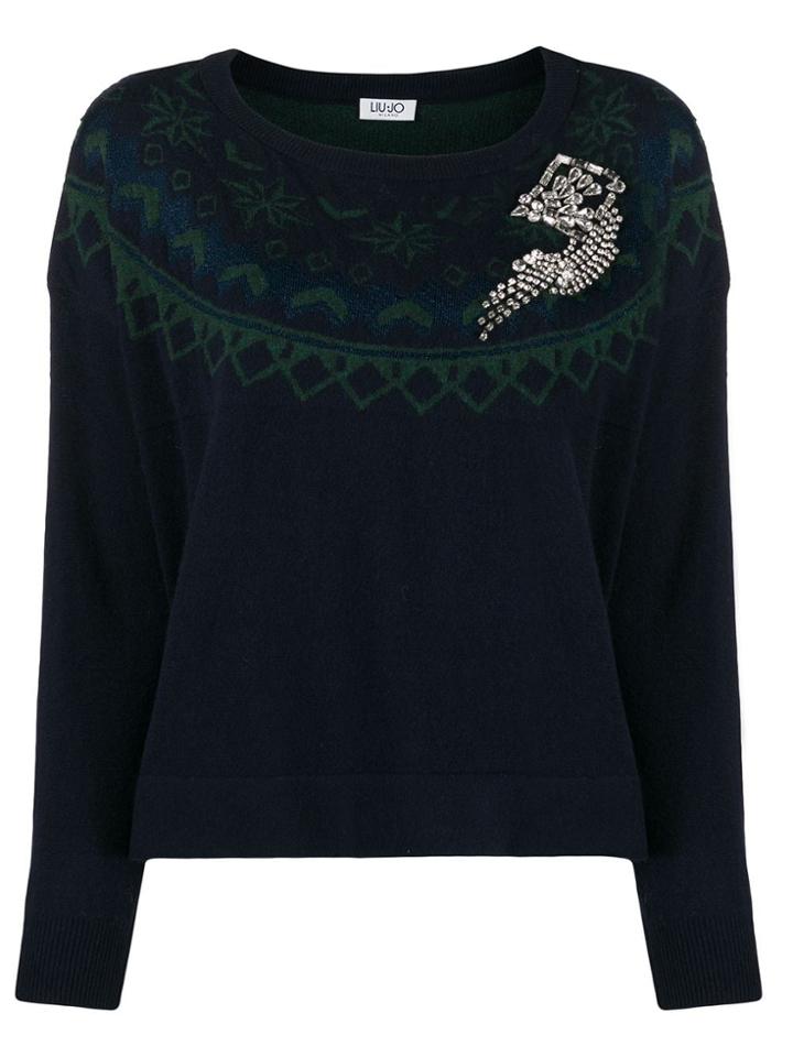 Liu Jo Embellished Brooche Detail Jumper - Blue