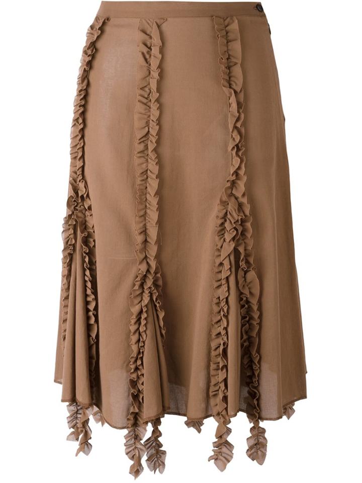 Romeo Gigli Vintage Ruffled Trim Skirt - Brown