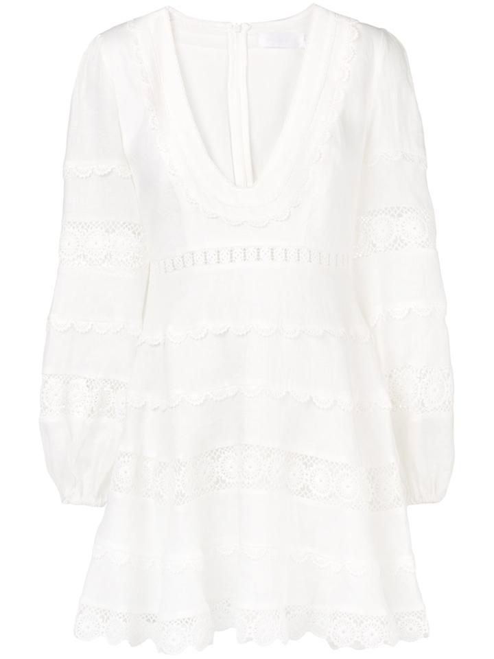 Zimmermann Castile Plunge Mini Dress - White