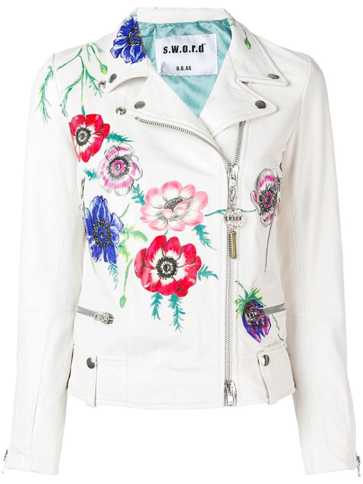S.w.o.r.d 6.6.44 Floral Print Biker Jacket - White