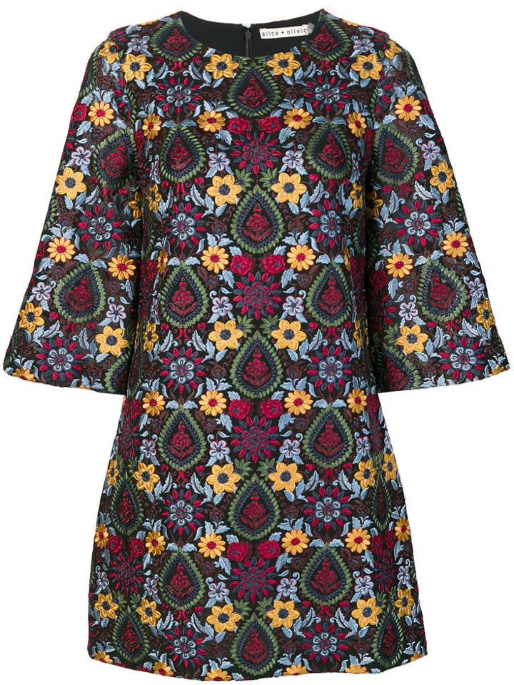 Alice+olivia Floral Embroidered Shift Dress - Black