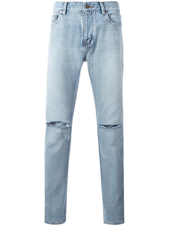 Saint Laurent Busted Knee Skinny Jeans, Men's, Size: 31, Blue, Cotton