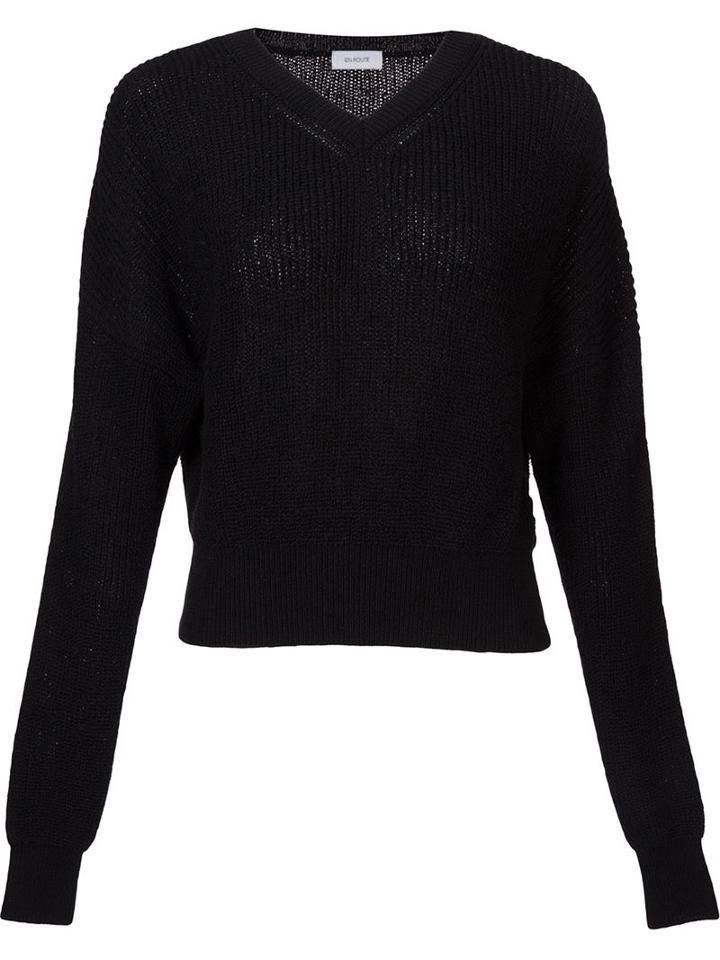 En Route V-neck Sweater, Women's, Black, Cotton