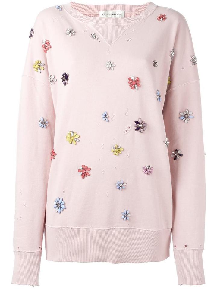Faith Connexion Floral Embellished Sweatshirt, Women's, Size: Small, Pink/purple, Cotton/acrylic/brass