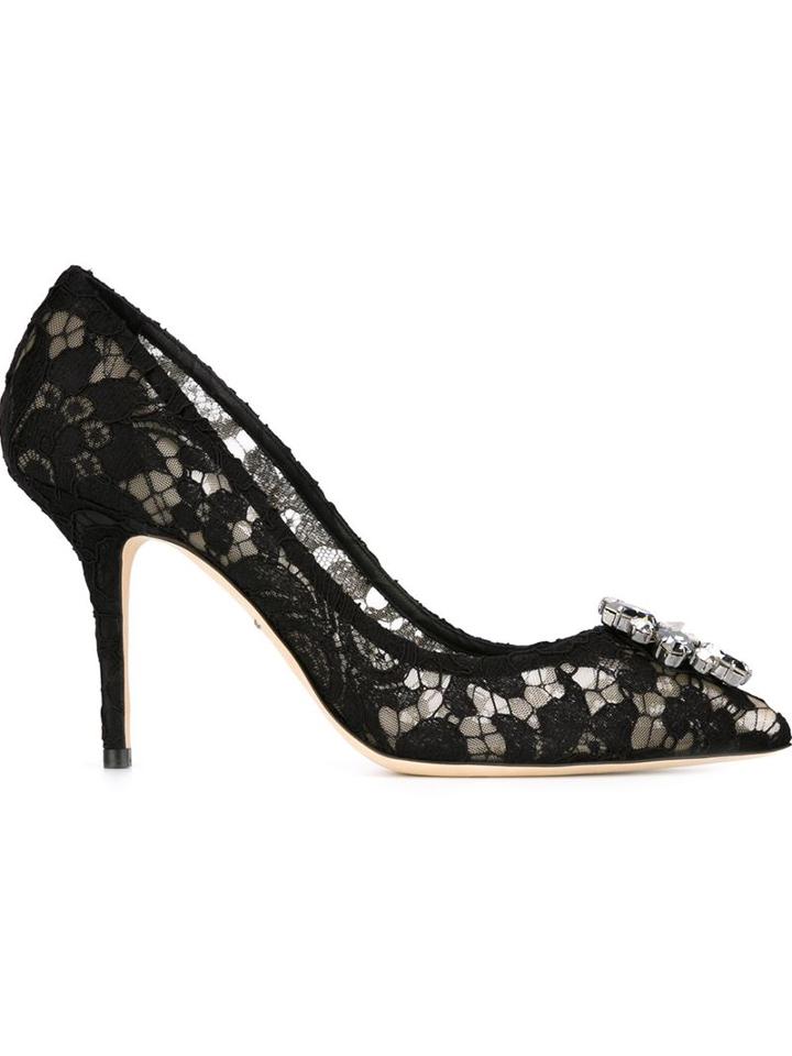 Dolce & Gabbana Belluci Pumps, Women's, Size: 39, Black, Linen/flax/leather/glass/metal Other